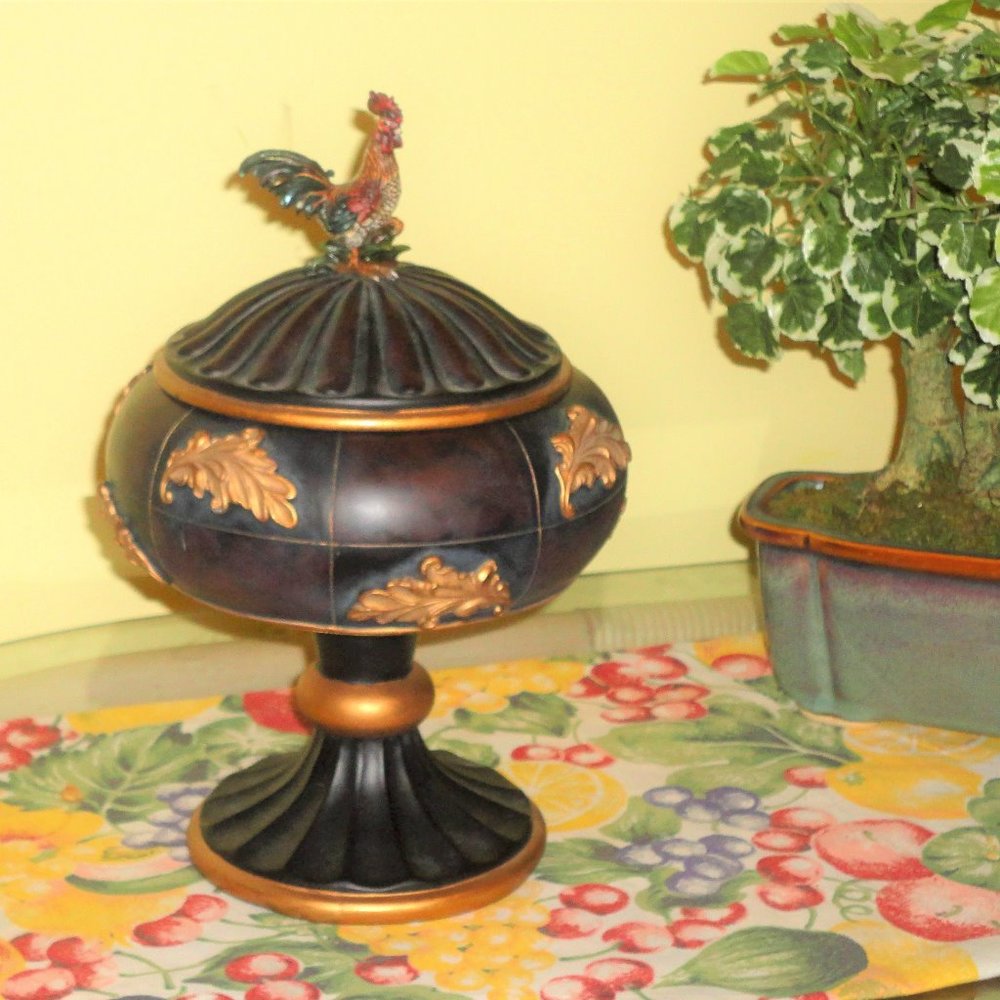 ~~~~~ ROOSTER DECORATIVE WOOD COMPOTE ~~~~~